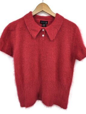 NWT VTG 90s Limited Angora Rabbit Hair Sweater Top Womens XL Red Polo